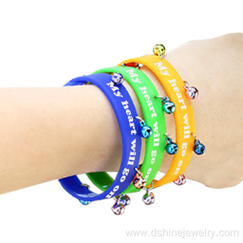 Printed Silicone Band With Bell Pendant Heart Bracelet